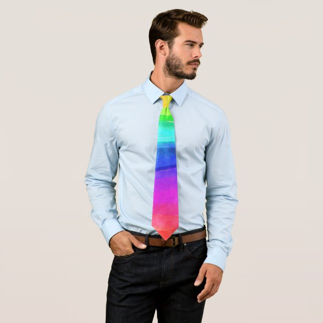 Watercolor Rainbow Stripes Necktie (In Situ)