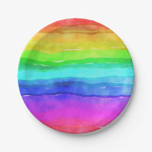 Watercolor Rainbow Stripes Paper Plate