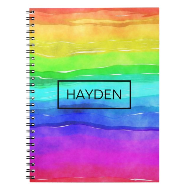 Watercolor Rainbow Stripes Personalised Notebook (Front)