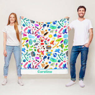 Watercolor Rainbow Summer Fun Kids Pattern Fleece Blanket