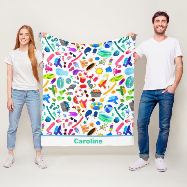 Watercolor Rainbow Summer Fun Kids Pattern Fleece Blanket (In Situ)