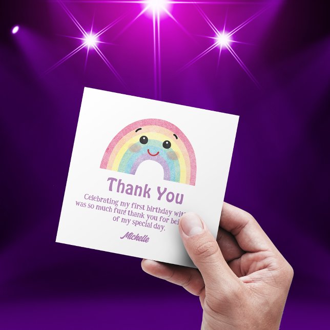 watercolor rainbow thank you girl 1st birthday  card (Creator Uploaded)