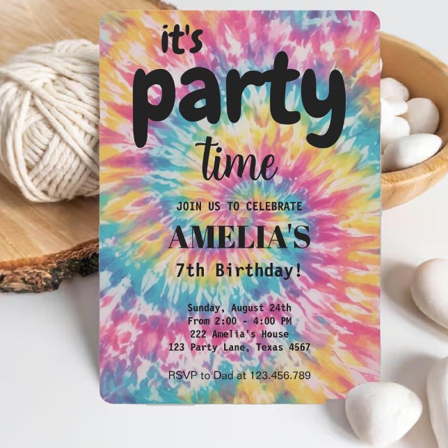 Watercolor Rainbow Tie Dye whimsical Kids Birthday Invitation (Watercolor Rainbow Tie Dye whimsical Kids Birthday Invitation)