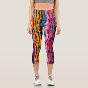 Watercolor Rainbow Tiger Stripes Capri Leggings