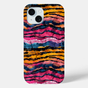 Watercolor Rainbow Tiger Stripes iPhone 15 Case