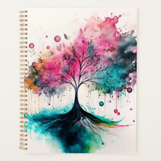 Watercolor Rainbow Tree Abstract Nature Artwork Planner (Front)