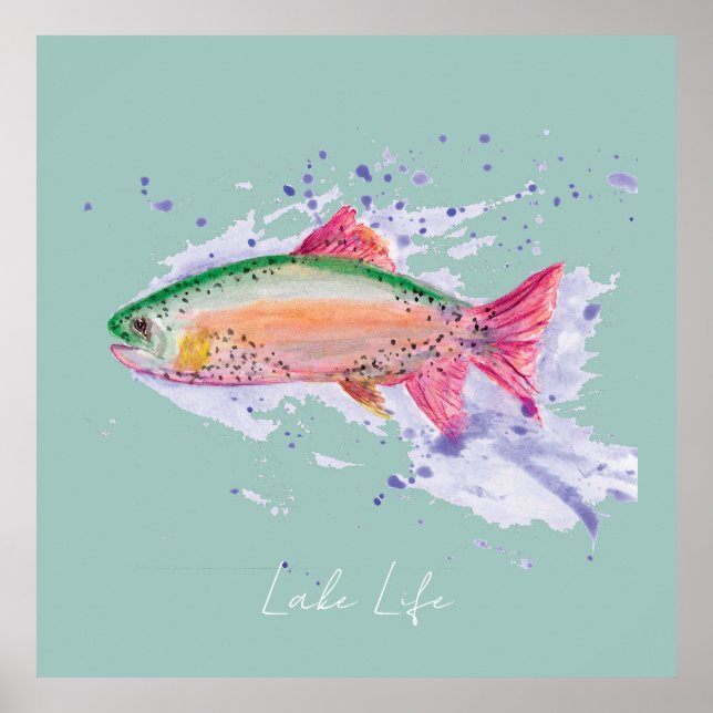 Watercolor Rainbow Trout Lake Life Poster (Front)