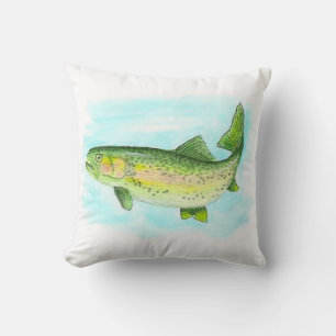 Watercolor Rainbow Trout Pillow