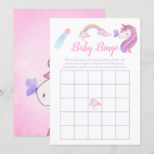 Watercolor Rainbow Unicorn Baby Girl Shower Bingo Invitation