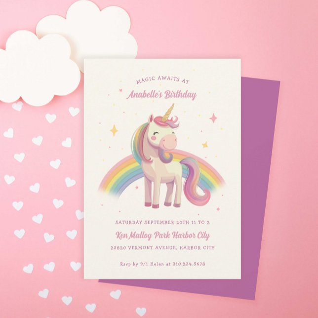 Watercolor Rainbow Unicorn Birthday Party Invitation (Creator Uploaded)