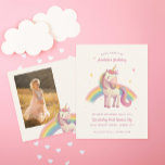 Watercolor Rainbow Unicorn Birthday Party Postcard<br><div class="desc">Rainbow unicorn with rainbow and stars on custom colour background. This is a postcard,   also available as a regular invitation</div>