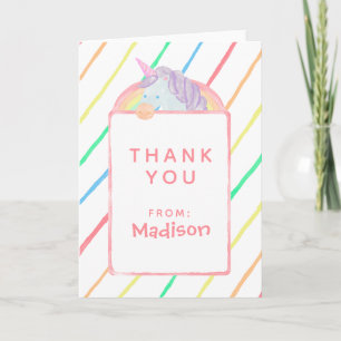 Watercolor Rainbow Unicorn Birthday   Thank You Card