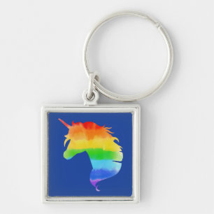 Watercolor Rainbow Unicorn Key Ring