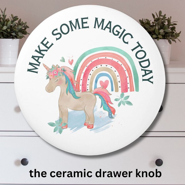 Watercolor Rainbow Unicorn Message Ceramic Knob (Creator Uploaded)