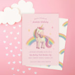 Watercolor Rainbow Unicorn Pink Birthday Party  Invitation<br><div class="desc">Rainbow unicorn with rainbow and stars on custom colour background. choose from multiple die cuts to elevate the design. Backer pattern optional; add photos or solid colour</div>