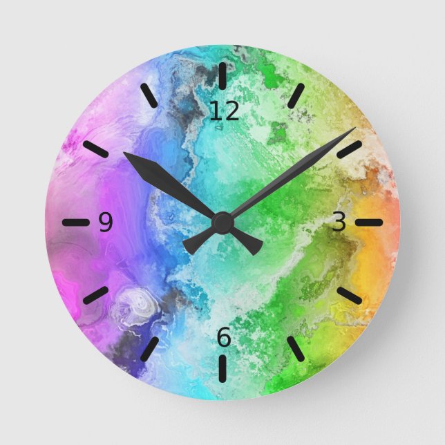 Watercolor Rainbow Wash Abstract Round Clock (Front)