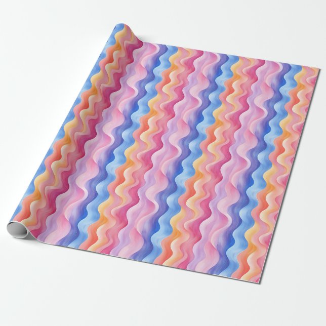 Watercolor Rainbow Wavy Lines Wrapping Paper (Unrolled)