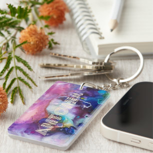 Watercolor Rainbow Whimsical Personalizable Name Key Ring