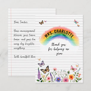 Watercolor Rainbow Wildflower Teacher Thank You Card