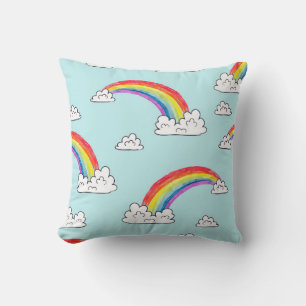 Watercolor rainbows and clouds seamless pattern cushion