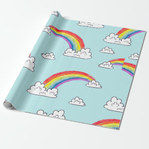 Watercolor rainbows and clouds seamless pattern wrapping paper