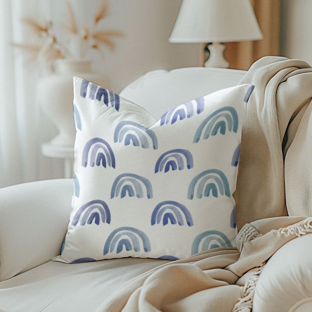 Watercolor Rainbows in Blue Reversible Cushion (Watercolor Rainbows in Blue Reversible Throw Pillow)