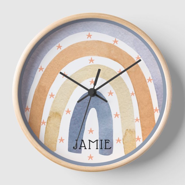 Watercolor Rainbows & Stars Personalised Clock (Front)
