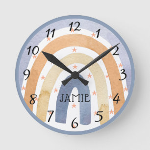 Watercolor Rainbows & Stars Personalised Round Clock