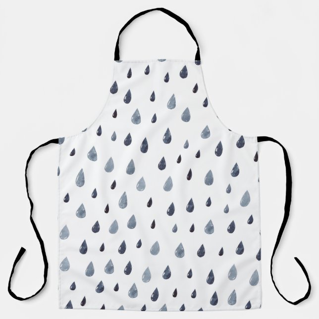Watercolor raindrops, indigo seamless pattern. apron (Front)