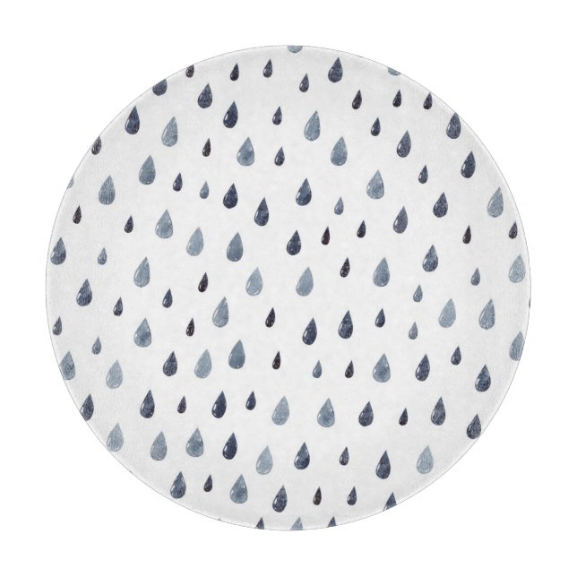 Watercolor raindrops, indigo seamless pattern. cutting board (Front)