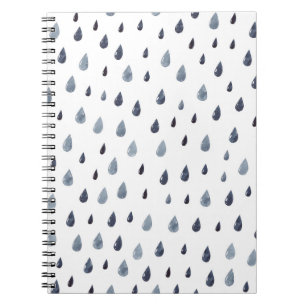 Watercolor raindrops, indigo seamless pattern. notebook
