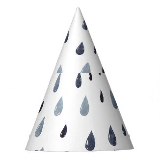 Watercolor raindrops, indigo seamless pattern. party hat
