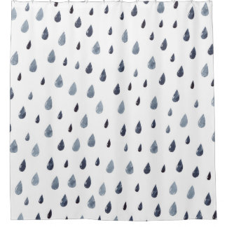 Watercolor raindrops, indigo seamless pattern. shower curtain