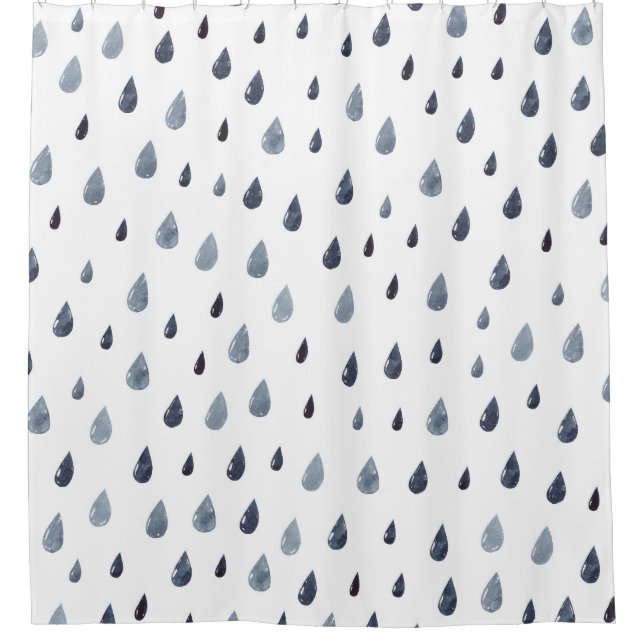 Watercolor raindrops, indigo seamless pattern. shower curtain (Front)