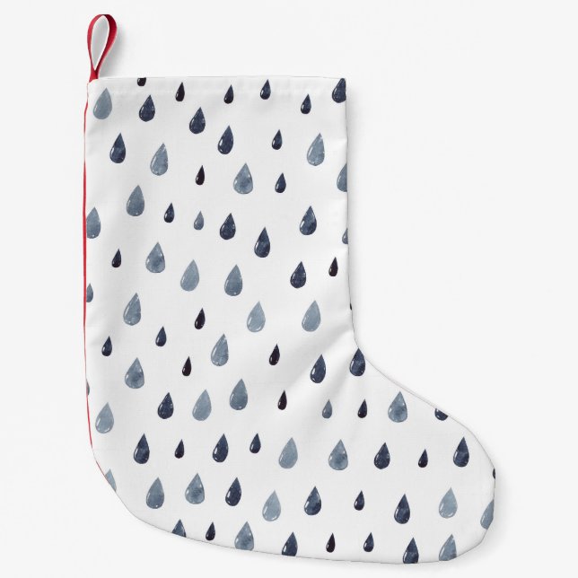 Watercolor raindrops, indigo seamless pattern. small christmas stocking (Front)