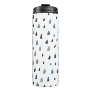 Watercolor raindrops, indigo seamless pattern. thermal tumbler