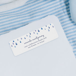 Watercolor Raindrops Script Name & Return Address Label