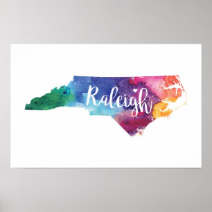 Watercolor Raleigh, North Carolina Poster