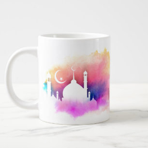 Watercolor Ramadan Mosque Oranges and Purples Large Coffee Mug