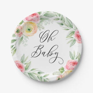 Watercolor Ranunculus Flowers Spring Baby Shower Paper Plate