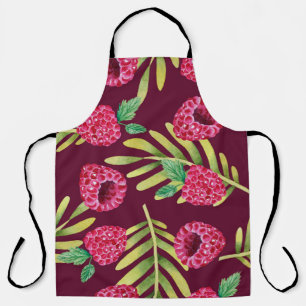 Watercolor raspberries: red fruit pattern. apron