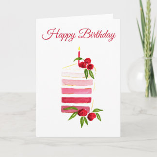 Watercolor Raspberry Cake Birthday Card