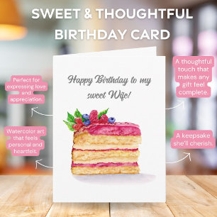 Watercolor Raspberry Cake Birthday Wife Card