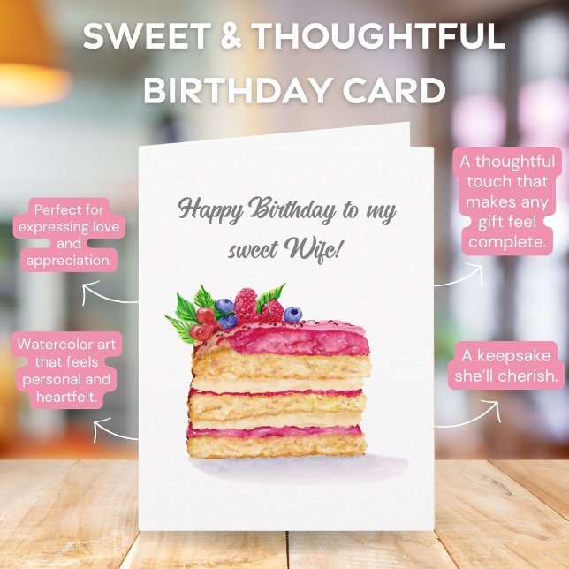 Watercolor Raspberry Cake Birthday Wife Card (Creator Uploaded)