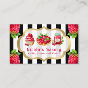 Watercolor Raspberry Cakes and Jam Bakery Business Card