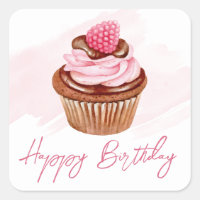 Watercolor Raspberry & Chocolate Cupcake Birthday