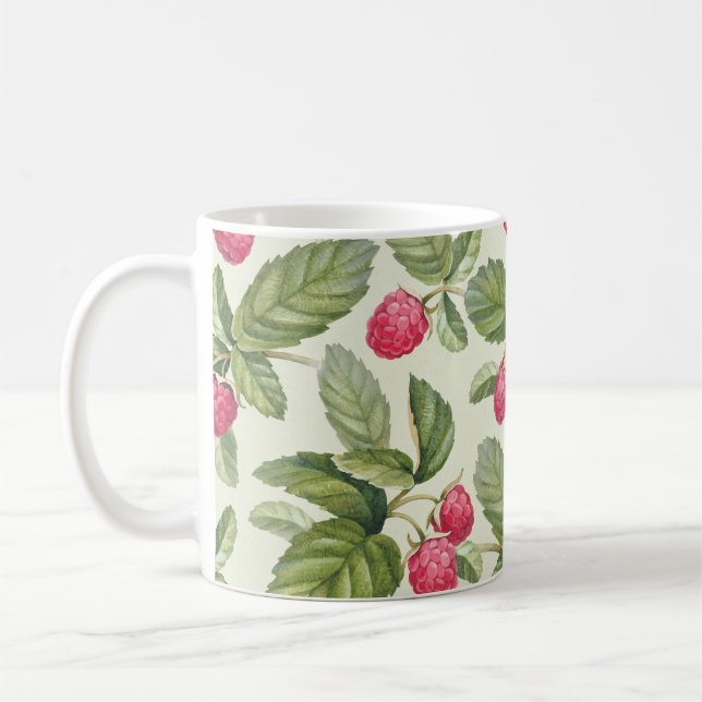 Watercolor Raspberry Seamless Pattern Design Coffee Mug (Left)