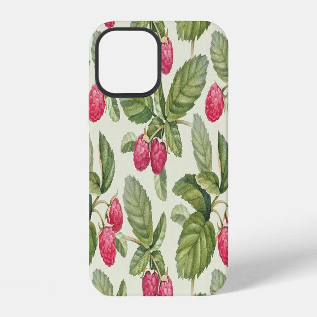 Watercolor Raspberry Seamless Pattern Design iPhone Case (Back)