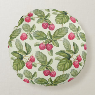 Watercolor Raspberry Seamless Pattern Design Round Cushion