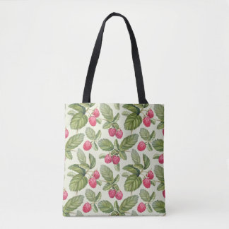 Watercolor Raspberry Seamless Pattern Design Tote Bag